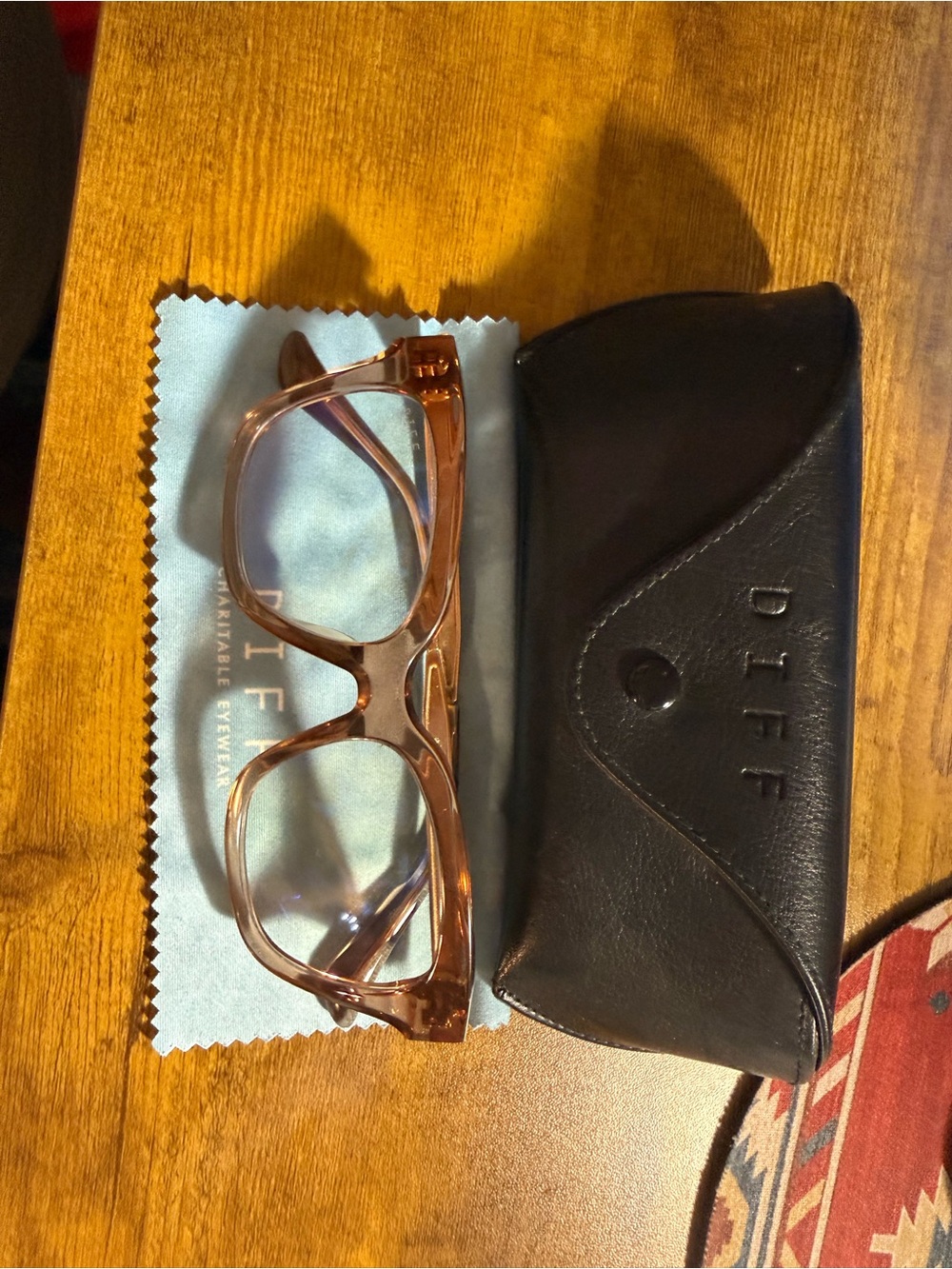Women’s DIFF eyewear blue light Clear Frame Glasses with Black leather Case